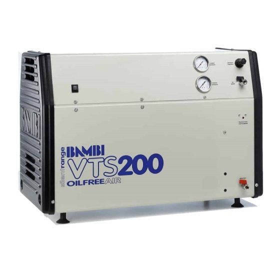 Bambi VTS Range VTS200 Silenced Oil Free Ultra Quiet Air Compressor without Air Dryer, 2.0 Hp Motor, 142 L/min FAD at 5 bar, 23 L Receiver, 65 x 93 x 48 cm - VTS200 - Click Image to Close