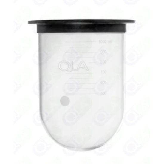 QLA 1000mL Clear Glass Vessel with Plastic Rim, Erweka compatible, Serialised - GLA900-EWP - Click Image to Close