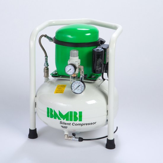 Bambi Budget Range BB8 Silent Oil Lubricated Air Compressor, 0.5 Hp Motor, 34 L/min FAD at 5 bar, 9 L Receiver, 47 x 34 x 34 cm - BB8 - Click Image to Close