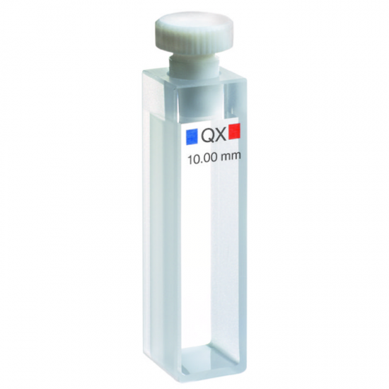 Hellma QX CELLect Absorbance/Transmission Cell with PTFE Stopper for Static Sampling, Quartz SUPRASIL 300 Glass, 200-3500 nm, 3.5 ml, 10 mm Light Path, 2/Pk - KS7C-10K0-3M50-S - Click Image to Close