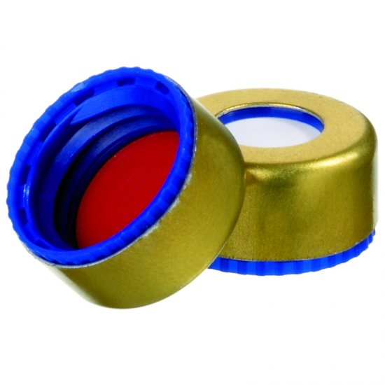 Shimadzu Magnetic Short Thread Cap gold, 6.0 mm centre hole, Septum Silicone/PTFE - 961-10030-13 - Click Image to Close