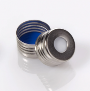 CTS Sciencix Screw Cap 18 mm Open Top Magnetic with 0.060 inch Dark Blue PTFE/Silicone Septa - 44-1156