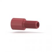 Upchurch Scientific Flangeless Male Nut for 1/8 inch OD Tubing, 1/4-28 Flat-Bottom, Standard Knurl, Delrin, Red, Single - P-302