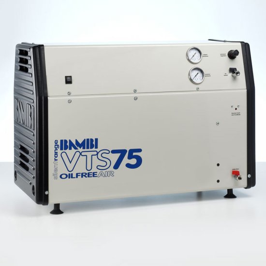 Bambi VTS Range VTS75 Silenced Oil Free Ultra Quiet Air Compressor without Air Dryer, 0.75 Hp Motor, 65 L/min FAD at 5 bar, 23 L Receiver, 65 x 93 x 48 cm - VTS75 - Click Image to Close