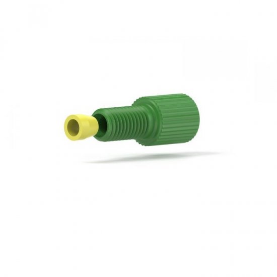 Upchurch Scientific Flangeless Nut/Ferrule Fitting System for 1/8 inch OD Tubing, 1/4-28 Flat-Bottom, Standard Knurl, Delrin/ETFE, Green/Yellow, 10/pk - XP-305X - Click Image to Close