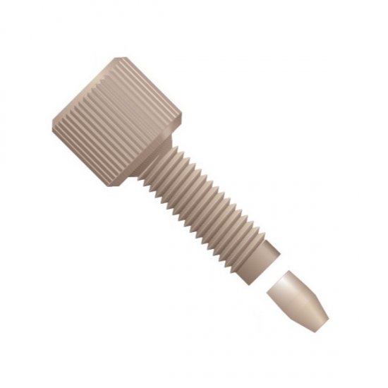 Upchurch Scientific Two-Piece Fingertight Nut/Ferrule Fitting for 1/16 inch OD Tubing, Long, 10-32 Coned, Standard Knurl, PEEK, Natural, Single - F-330 - Click Image to Close