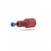 Upchurch Scientific Flangeless Nut/Ferrule Fitting System for 1/16 inch OD Tubing, 1/4-28 Flat-Bottom, Standard Knurl, Delrin/ETFE, Red/Blue, Single - XP-202