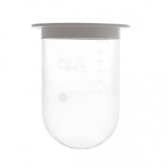 QLA 1000mL Clear Glass Vessel with Plastic Rim, Serialised - GLA900-UNP - Click Image to Close