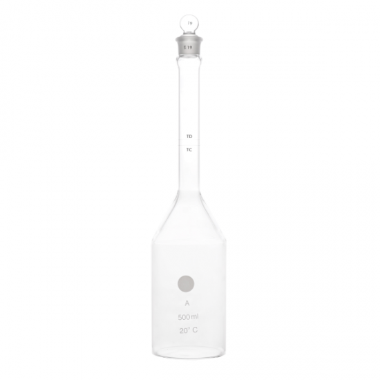 QLA 500mL Clear Glass Volumetric Flask, Class A, Calibrated to 20 Degree Celsius - VOLFLK-05 - Click Image to Close