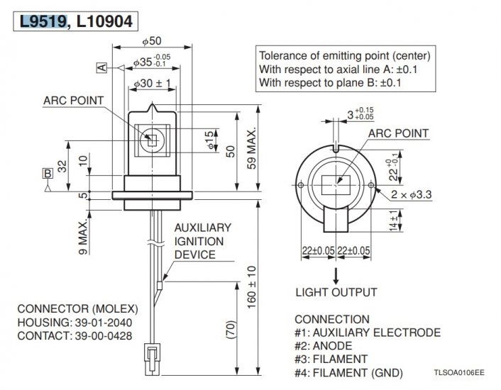 Hamamatsu Standard Deuterium lamp (X2D2 lamp), 2000 h Hamamatsu Standard Deuterium lamp (X2D2 lamp), 2000 h