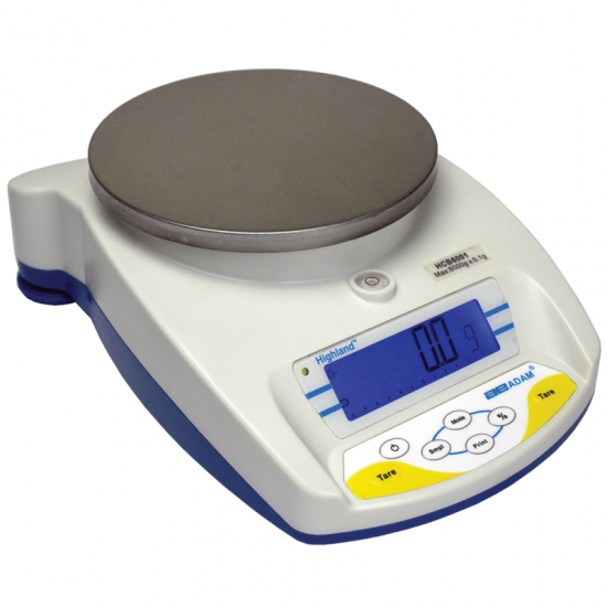 Adam Equipment Highland Portable Precision Balances, 6000 g Capacity, 0.1 g Readability, 145 mm Diameter Pan Size - HCB 6001 - Click Image to Close