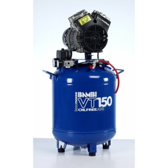 Bambi VT Range VT150 Ultra Low Noise Oil Free Air Compressor without Air Dryer, 1.5 Hp Motor, 119 L/min FAD at 5 bar, 50 L Receiver - VT150 - Click Image to Close