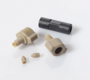 CTS Sciencix Union Connector with Fittings for 1/16 inch OD Tubing, 0.020 inch (0.50 mm) Thru-Hole, PEEK, Natural/Black - 11-1914