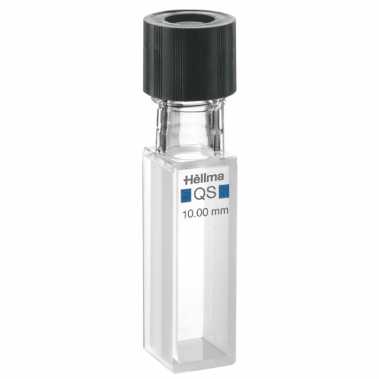 Hellma 117.100-QS Sealable Absorption Cell for anaerobic applications, Open Screw Cap, Quartz SUPRASIL Glass, 200-2500 nm, 3500 ul, 10 mm Path Length, 2/Pk - 117-100-10-K-40 - Click Image to Close