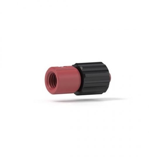 Upchurch Scientific Luer Adapter Assembly, Male Luer to Female 1/4-28 Flat-Bottom Threads, 1.3 mm Thru-hole, PEEK, Red/Black, Single - P-655 - Click Image to Close