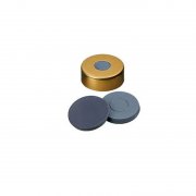 Shimadzu 20 mm Magnetic GC Crimp Cap for 10 or 20 ml headspace vials, Gold, 8 mm Centre Hole, with unlined butyl septa, 100/Pk - 220-97331-90