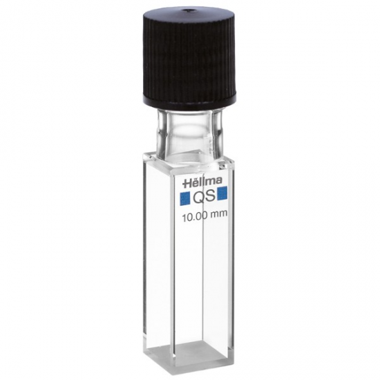 Hellma 117.200F-QS Sealable Absorption Cell for anaerobic applications, Closed Screw Cap, Quartz SUPRASIL Glass, 200-2500 nm, 3500 ul, 10 x 10 mm Path Length, 1/Pk - 117200F-10-40 - Click Image to Close