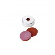 Shimadzu Vial, 20mm Steel Crimp Cap, 5mm Center Hole, Red (uLtra High Temp) Silicone/Ptfe Septa (100/Pk) - 220-97331-72