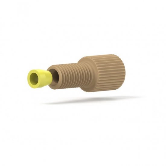 Upchurch Scientific Flangeless Nut/Ferrule Fitting System for 1/8 inch OD Tubing, 1/4-28 Flat-Bottom, Standard Knurl, PEEK/ETFE, Natural/Yellow, Single - XP-330 - Click Image to Close