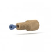 Upchurch Scientific Flangeless Nut/Ferrule Fitting System for 1/16 inch OD Tubing, 1/4-28 Flat-Bottom, Standard Knurl, PEEK/ETFE, Natural/Blue, Single - XP-230