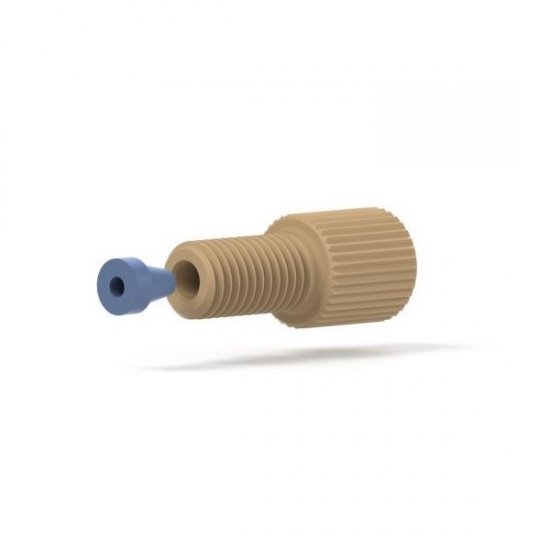 Upchurch Scientific Flangeless Nut/Ferrule Fitting System for 1/16 inch OD Tubing, 1/4-28 Flat-Bottom, Standard Knurl, PEEK/ETFE, Natural/Blue, Single - XP-230 - Click Image to Close