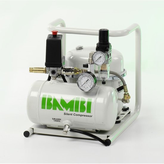 Bambi MD Range 35/20 Silent Oil Lubricated Air Compressor, 0.5 Hp Motor, 34 L/min FAD at 5 bar, 4 L Receiver, 33 x 28 x 32 cm - 35/20 - Click Image to Close