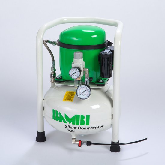 Bambi Budget Range BB15V Silent Oil Lubricated Air Compressor, 0.5 Hp Motor, 34 L/min FAD at 5 bar, 15 L Receiver, 47 x 37 x 37 cm - BB15V - Click Image to Close