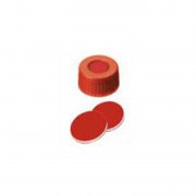 Shimadzu Vials, Screw Cap & Septa Only, Ptfe Red/Silicone White/Ptfe Red, 45° Shore A, 1.0mm Slit, 100/Pk - 220-97331-28