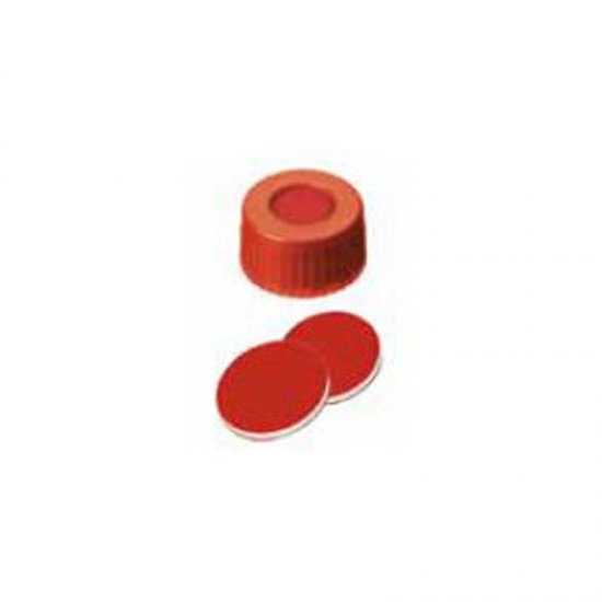 Shimadzu Vials, Screw Cap & Septa Only, Ptfe Red/Silicone White/Ptfe Red, 45° Shore A, 1.0mm Slit, 100/Pk - 220-97331-28 - Click Image to Close