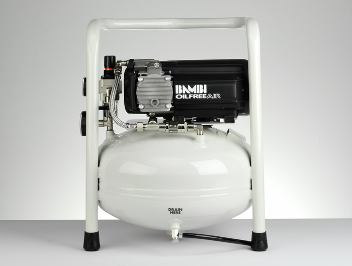 Bambi HT Range Ultra Low Noise Oil Free Air Compressor, 0.75Hp, 144 l/min, 15 Litre Receiver, 55 x 37 x 37 cm - HT15-2P - Click Image to Close