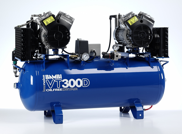 Bambi VT Range Ultra Low Noise Oil Free Air Compressor with Air Dryer, 3.0Hp, 350 l/min, 100 Litre Receiver - VT300D - Click Image to Close