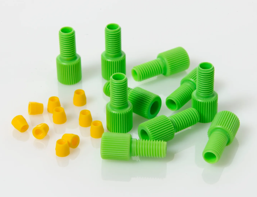 CTS Sciencix Nut Male with Ferrule Fitting for 1/8 inch OD Tubing, 1/4-28 Port, Green Delrin/Yellow ETFE, 10/pk - 11-1334 - Click Image to Close