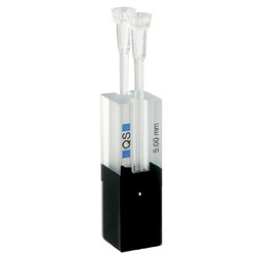 Hellma 105.210-QS Ultra-Micro Absorption Cell, pipette tips, Black Bottom Half, Quartz SUPRASIL Glass, 200-2500 nm, 2.5 ul, 5 mm Path Length, 15 mm Centre Height, 1/Pk - 105210-515-40 - Click Image to Close