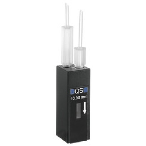 Hellma 176.703-QS Flow-Through Absorption Cell, Compact with 2 M6 x 1 Screw Connectors and FEP Tubes, Quartz SUPRASIL Glass, 200-2500 nm, 160 ul, 10 mm Path Length, 15 mm Centre Height, 1/Pk - 176703-Z15-40 - Click Image to Close