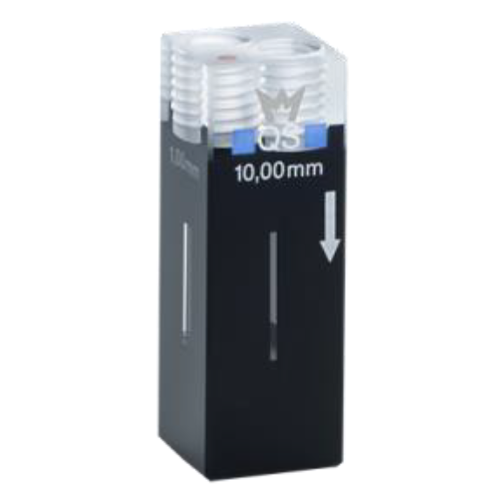 Hellma QS/QG CELLect Absorbance/Transmission/Fluorescence Flow-through Cell with 2x M6 screw connectors and 500 mm FEP tubing, Quartz SUPRASIL/Quartz Glass, 200-2500 nm, 110 μl, 10 mm and 1 mm Light Path, 1/Pk - FF4D-1001-110K-F - Click Image to Close